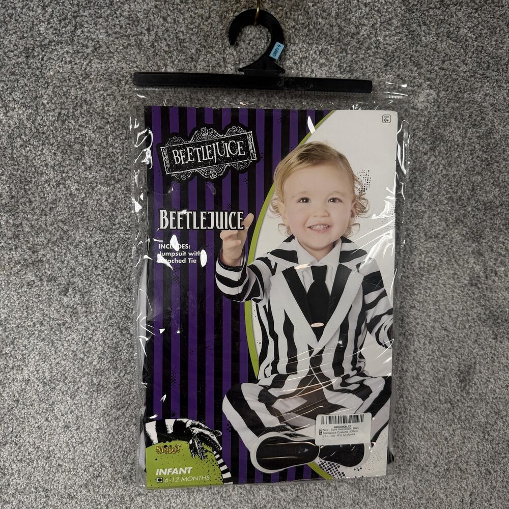 Spirit Beetlejuice Costume Boys 6-12 Months Black Striped Jumpsuit Halloween New